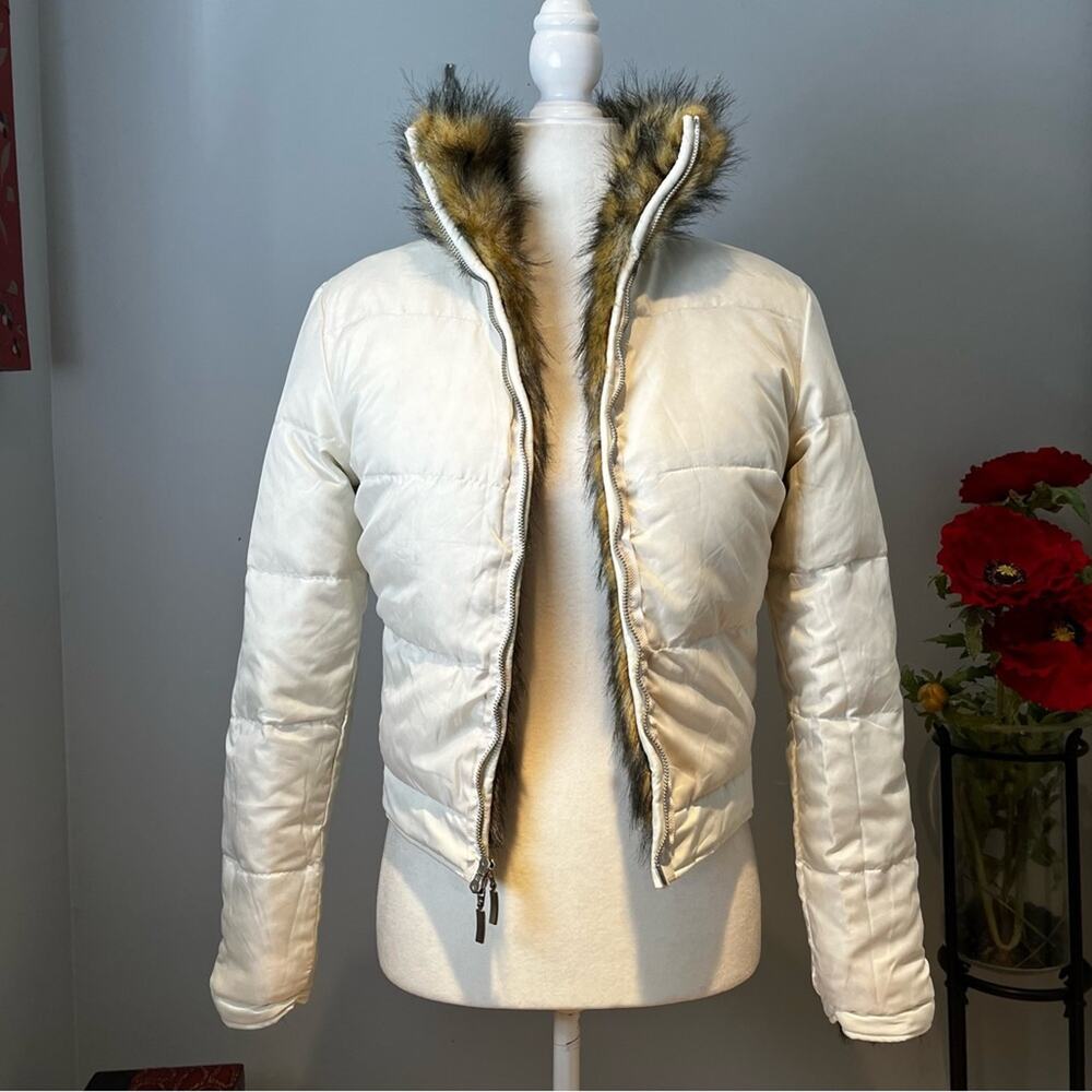 NEW Blanc Noir Faux Fur Reversible Puffer Winter Apres Ski Jacket Natural M NWT